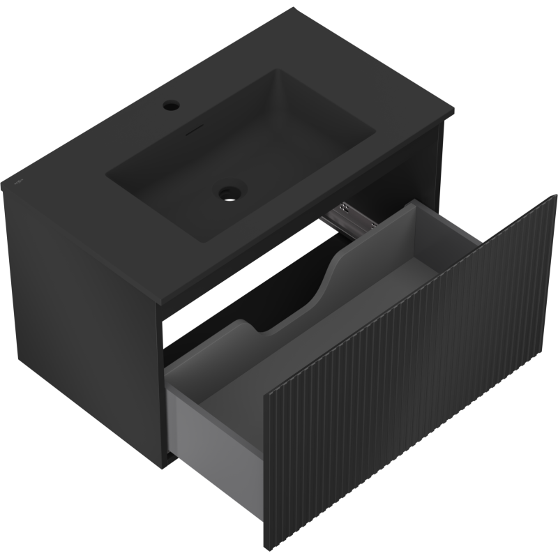 Mexen Rivel badkamerkast 80 cm met wastafel Otis, 1 lade, geribbeld, zwart mat - 91A20-08047-1-BF71-W18M71