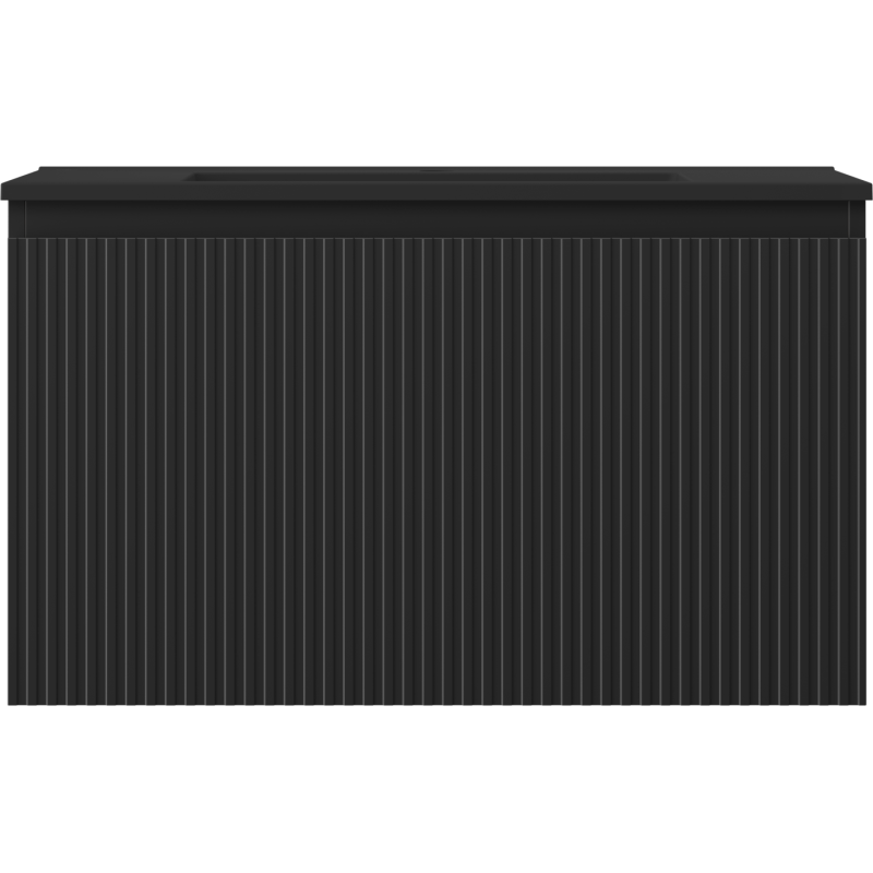 Mexen Rivel meuble de salle de bain 80 cm avec lavabo Otis, 1 tiroir, rainuré, noir mat - 91A20-08047-1-BF71-W18M71