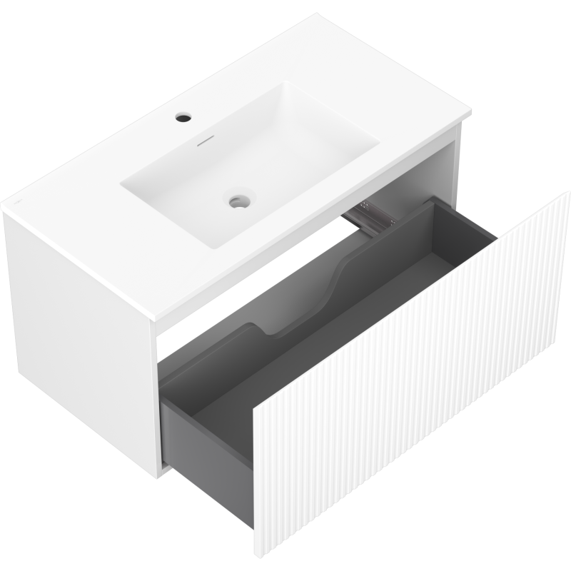 Mexen Rivel mobiletto da bagno 90 cm con lavabo Otis, 1 cassetto, scanalato, bianco opaco - 91A20-09047-1-BF01-W18M01