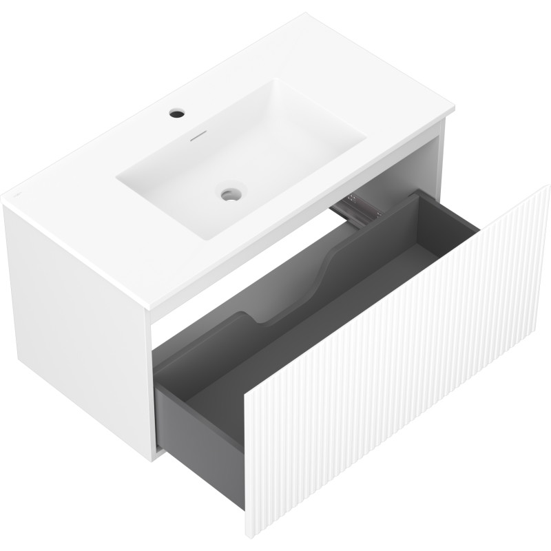 Mexen Rivel vannitoakapp 90 cm koos Otis, 1 sahtliga, sooneline, valge matt - 91A20-09047-1-BF01-W18M01