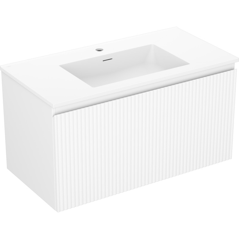 Mexen Rivel vannitoakapp 90 cm koos Otis, 1 sahtliga, sooneline, valge matt - 91A20-09047-1-BF01-W18M01