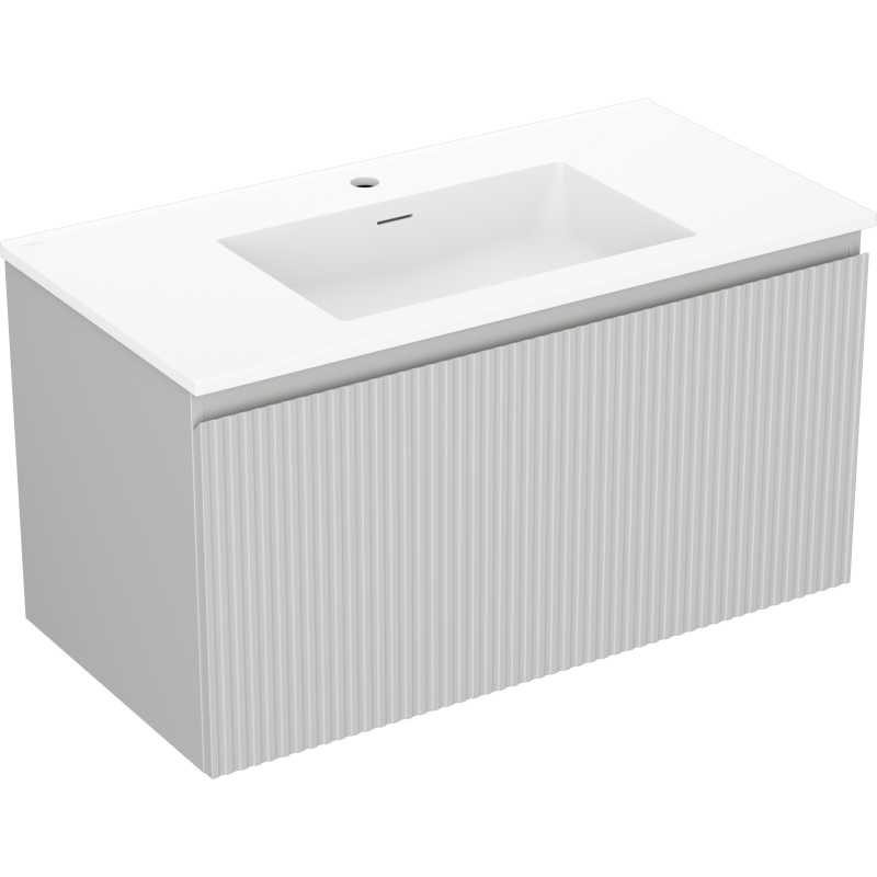 Mexen Rivel Badezimmermöbel 90 cm mit Waschbecken Otis, 1 Schublade, geriffelt, grau matt/weiß matt - 91A20-09047-1-BF62-W18M01