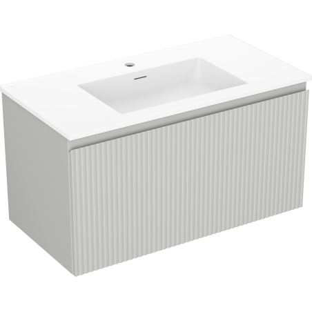 Mexen Rivel 90 cm bathroom cabinet with Otis washbasin, 1 drawer, fluted, gray matte/white matte - 91A20-09047-1-BF62-W18M01