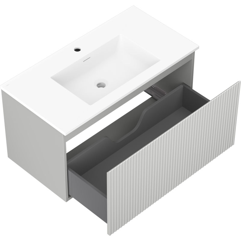 Mexen Rivel Badezimmerschrank 90 cm mit Waschbecken Otis, 1 Schublade, gerillt, grau matt/weiß matt - 91A20-09047-1-BF62-W18M01