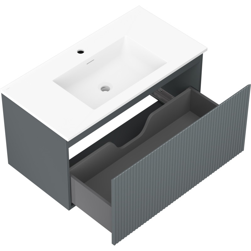 Mexen Rivel armadietto da bagno 90 cm con lavabo Otis, 1 cassetto, scanalato, grafite opaco/bianco opaco