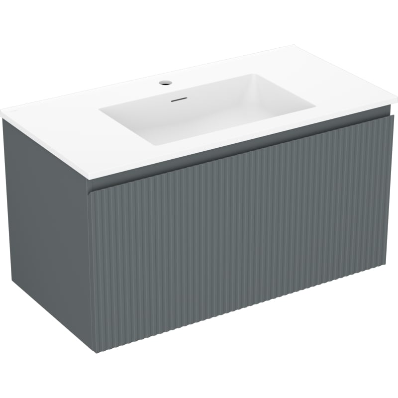 Mexen Rivel 90 cm bathroom cabinet with sink Otis, 1 drawer, grooved, graphite matte/white matte - 91A20-09047-1-BF66-W18M01