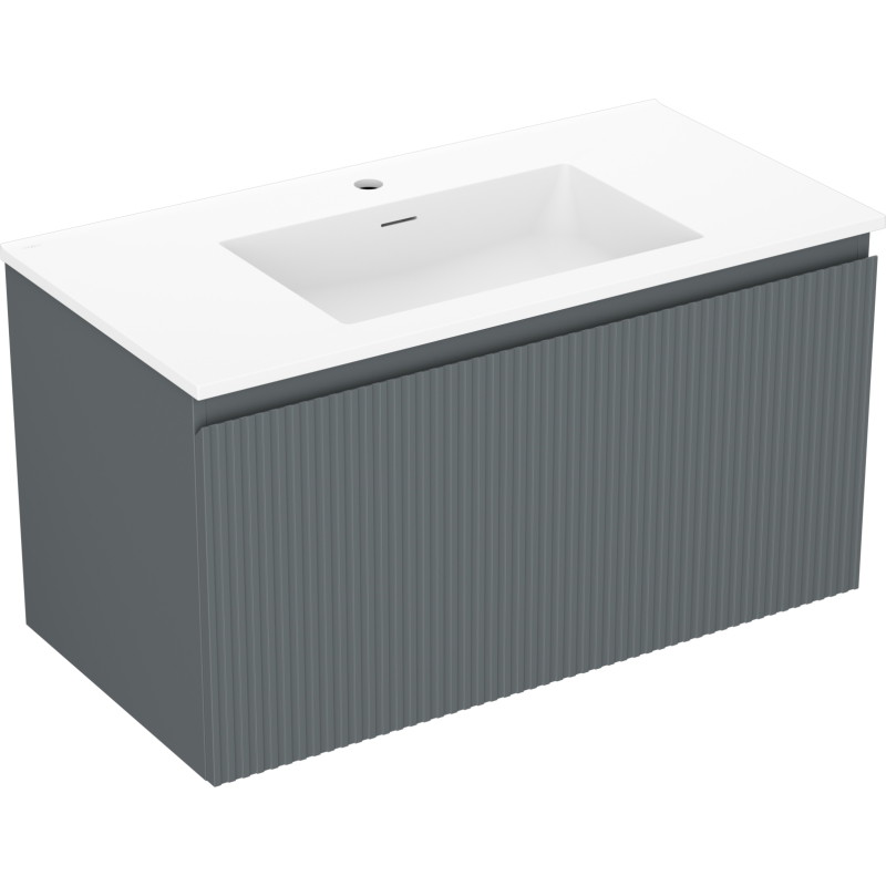 Mexen Rivel armario de baño 90 cm con lavabo Otis, 1 cajón, ranurado, grafito mate/blanco mate - 91A20-09047-1-BF66-W18M01