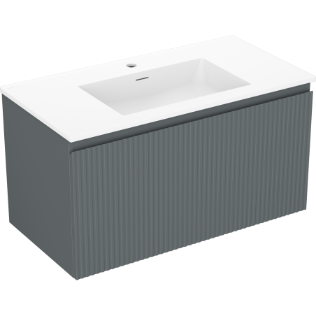Mexen Rivel badkamerkast 90 cm met wastafel Otis, 1 lade, geribbeld, grafiet mat/wit mat - 91A20-09047-1-BF66-W18M01