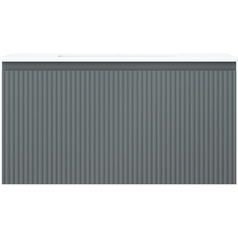 Mexen Rivel 90 cm bathroom cabinet with sink Otis, 1 drawer, grooved, graphite matte/white matte - 91A20-09047-1-BF66-W18M01