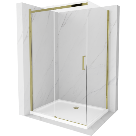 Mexen Omega Duschkabine zum Schieben 120 x 70 cm, transparent, gold + Flat Duschwanne - 825-120-070-50-00-4010