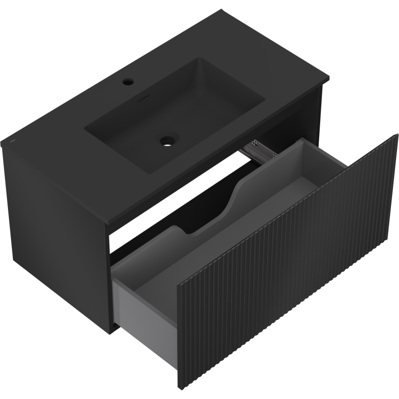 Mexen Rivel mueble de baño 90 cm con lavabo Otis, 1 cajón, ranurado, negro mate - 91A20-09047-1-BF71-W18M71