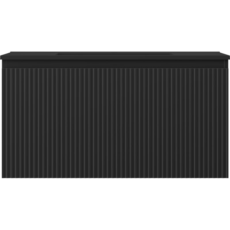 Mexen Rivel 90 cm Bathroom Cabinet with Sink Otis, 1 Drawer, Fluted, Matte Black - 91A20-09047-1-BF71-W18M71