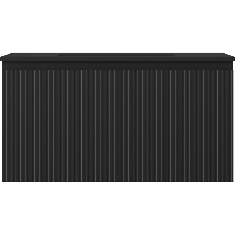 Mexen Rivel armadietto da bagno 90 cm con lavabo Otis, 1 cassetto, scanalato, nero opaco - 91A20-09047-1-BF71-W18M71