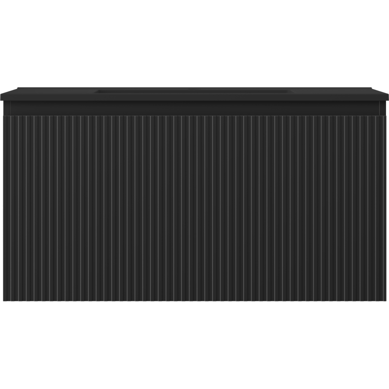 Mexen Rivel badkamerkast 90 cm met wastafel Otis, 1 lade, geribbeld, zwart mat - 91A20-09047-1-BF71-W18M71