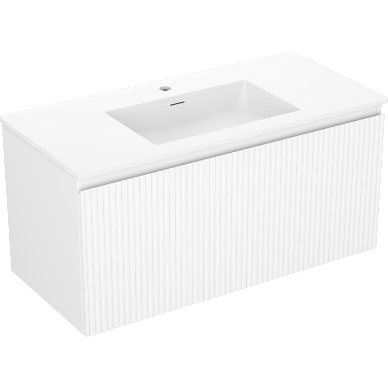 Mexen Rivel mobile bagno 100 cm con lavabo Otis, 1 cassetto, scanalato, bianco opaco - 91A20-10047-1-BF01-W18M01