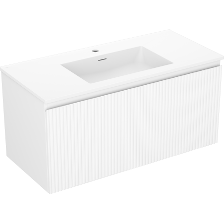 Mexen Rivel Badezimmerschrank 100 cm mit Waschbecken Otis, 1 Schublade, geriffelt, weiß matt - 91A20-10047-1-BF01-W18M01