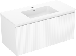 Mexen Rivel Badezimmerschrank 100 cm mit Waschbecken Otis, 1 Schublade, geriffelt, weiß matt - 91A20-10047-1-BF01-W18M01