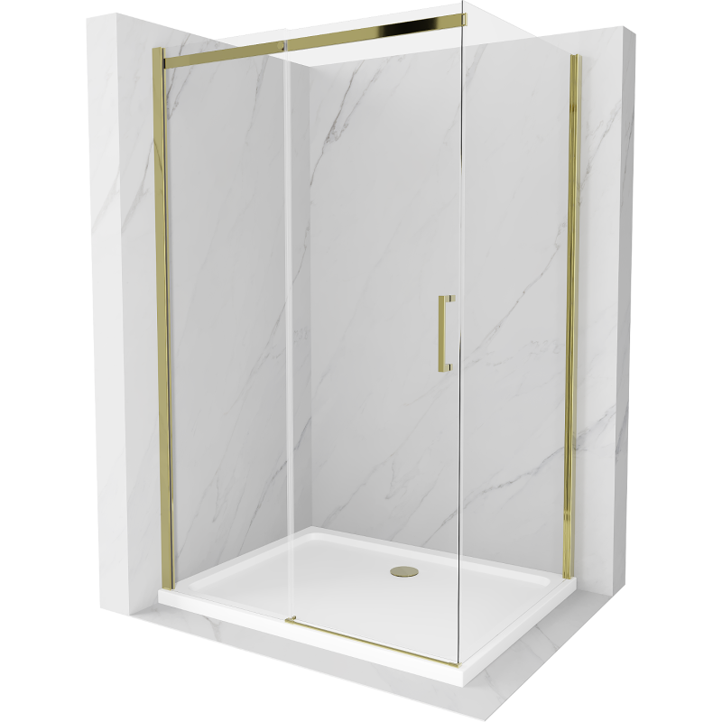 Mexen Omega kabina prysznicowa rozsuwana 120 x 90 cm, transparent, złota + brodzik Flat - 825-120-090-50-00-4010