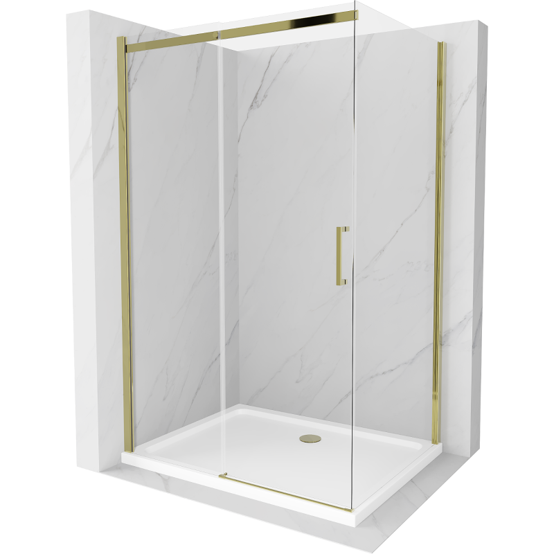 Mexen Omega schuifbare douchecabine 120 x 90 cm, transparant, goud + Flat douchebak - 825-120-090-50-00-4010