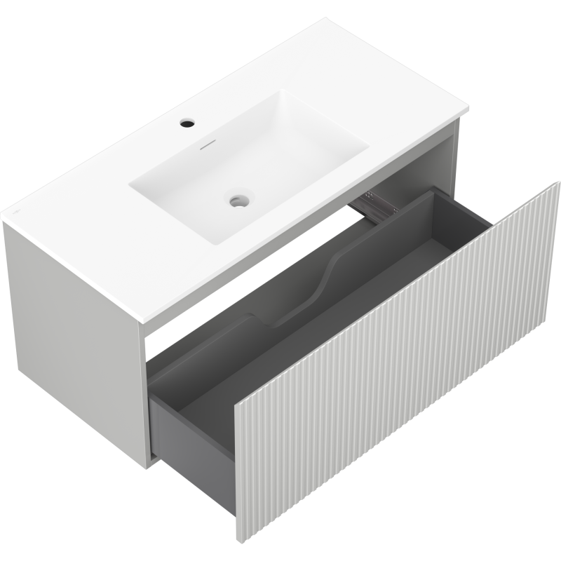 Mexen Rivel gabinete de baño de 100 cm con lavabo Otis, 1 cajón, acanalado, gris mate/blanco mate - 91A20-10047-1-BF62-W18M01
