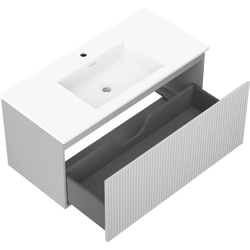 Mexen Rivel kupaonski ormaric 100 cm s umivaonikom Otis, 1 ladica, rebrasta, siva mat/bijela mat - 91A20-10047-1-BF62-W18M01