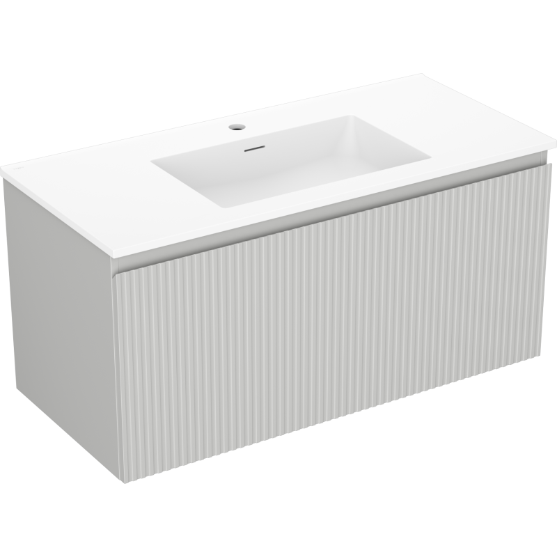 Mexen Rivel gabinete de baño de 100 cm con lavabo Otis, 1 cajón, acanalado, gris mate/blanco mate - 91A20-10047-1-BF62-W18M01