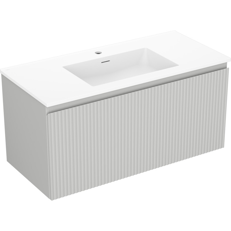 Mexen Rivel kupaonski ormaric 100 cm s umivaonikom Otis, 1 ladica, rebrasta, siva mat/bijela mat - 91A20-10047-1-BF62-W18M01
