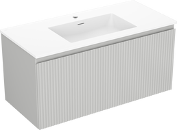 Mexen Rivel gabinete de baño de 100 cm con lavabo Otis, 1 cajón, acanalado, gris mate/blanco mate - 91A20-10047-1-BF62-W18M01