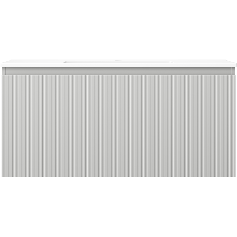 Mexen Rivel Badezimmerschrank 100 cm mit Waschbecken Otis, 1 Schublade, geriffelt, grau matt/weiß matt