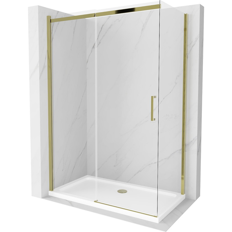 Mexen Omega liugustega dušinurk 130 x 70 cm, läbipaistev, kuldne + Flat alus - 825-130-070-50-00-4010
