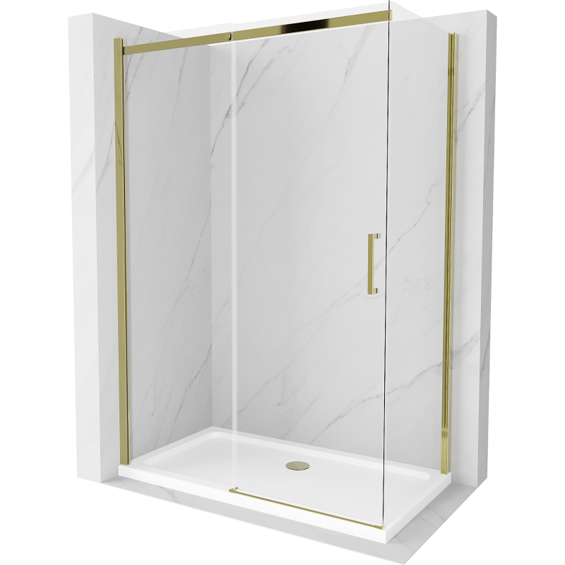 Mexen Omega sliding shower cabin 130 x 70 cm, transparent, gold + Flat tray - 825-130-070-50-00-4010