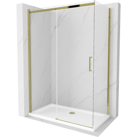 Mexen Omega schuifdouchecabine 130 x 70 cm, transparant, goud + Flat douchebak - 825-130-070-50-00-4010