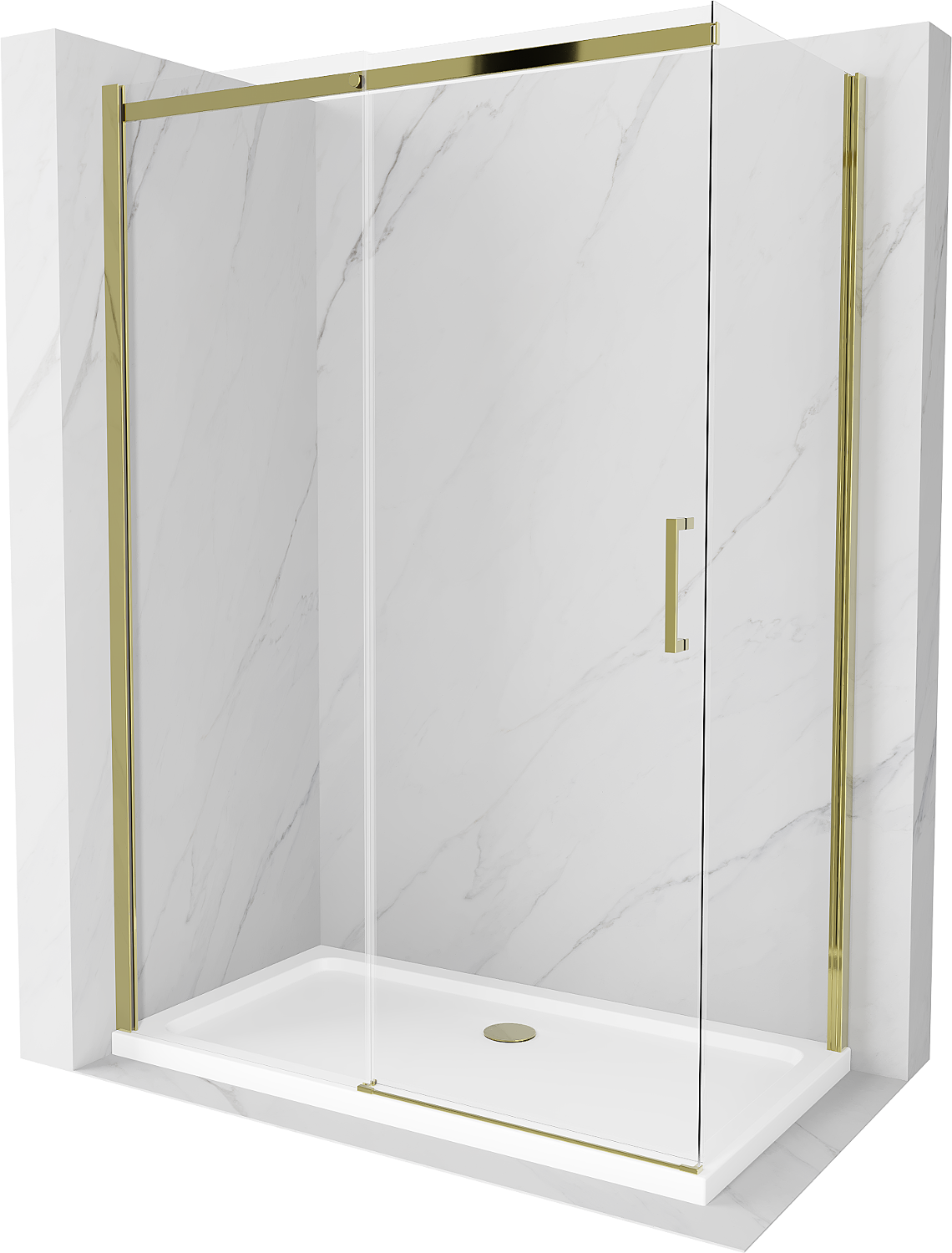Mexen Omega kabina prysznicowa rozsuwana 130 x 70 cm, transparent, złota + brodzik Flat - 825-130-070-50-00-4010