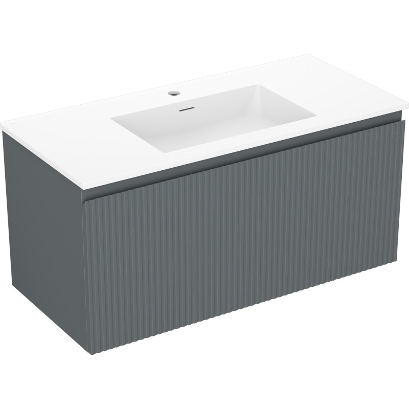 Mexen Rivel badkamerkast 100 cm met wastafel Otis, 1 lade, geribbeld, grafiet mat/wit mat - 91A20-10047-1-BF66-W18M01