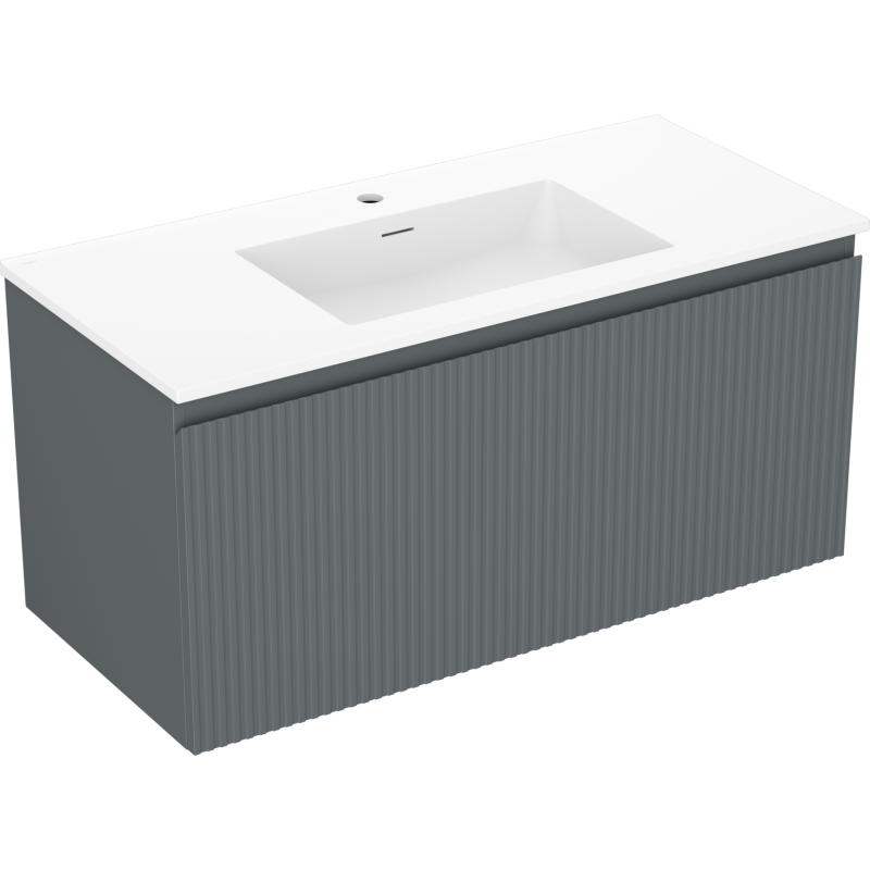 Mexen Rivel kylpyhuonekaappi 100 cm pesualtaalla Otis, 1 laatikko, uurrettu, grafiitin matta/valkoinen matta