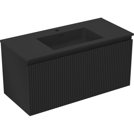 Mexen Rivel 100 cm bathroom cabinet with Otis sink, 1 drawer, fluted, matte black - 91A20-10047-1-BF71-W18M71