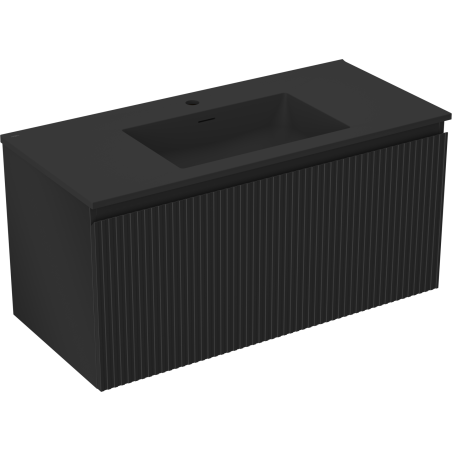 Mexen Rivel armadietto da bagno 100 cm con lavabo Otis, 1 cassetto, scanalato, nero opaco - 91A20-10047-1-BF71-W18M71