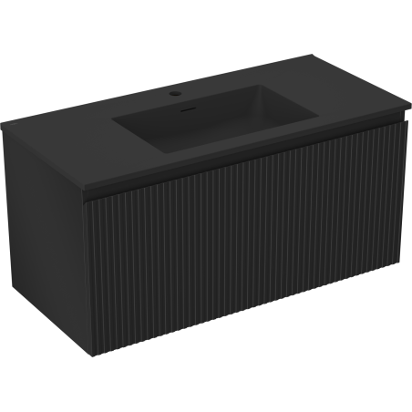 Mexen Rivel Badezimmerschrank 100 cm mit Waschbecken Otis, 1 Schublade, geriffelt, schwarz matt - 91A20-10047-1-BF71-W18M71