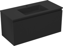 Mexen Rivel 100 cm bathroom cabinet with Otis sink, 1 drawer, fluted, matte black - 91A20-10047-1-BF71-W18M71