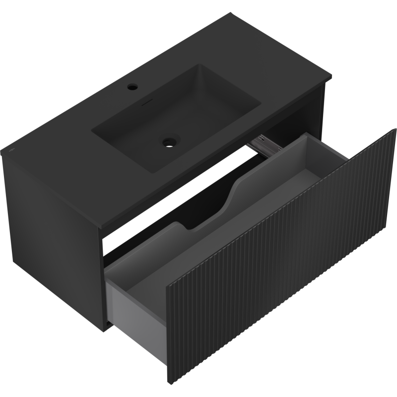 Mexen Rivel armario de baño 100 cm con lavabo Otis, 1 cajón, ranurado, negro mate - 91A20-10047-1-BF71-W18M71