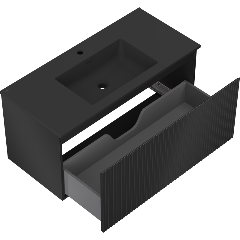Mexen Rivel mobile da bagno 100 cm con lavabo Otis, 1 cassetto, scanalato, nero opaco - 91A20-10047-1-BF71-W18M71