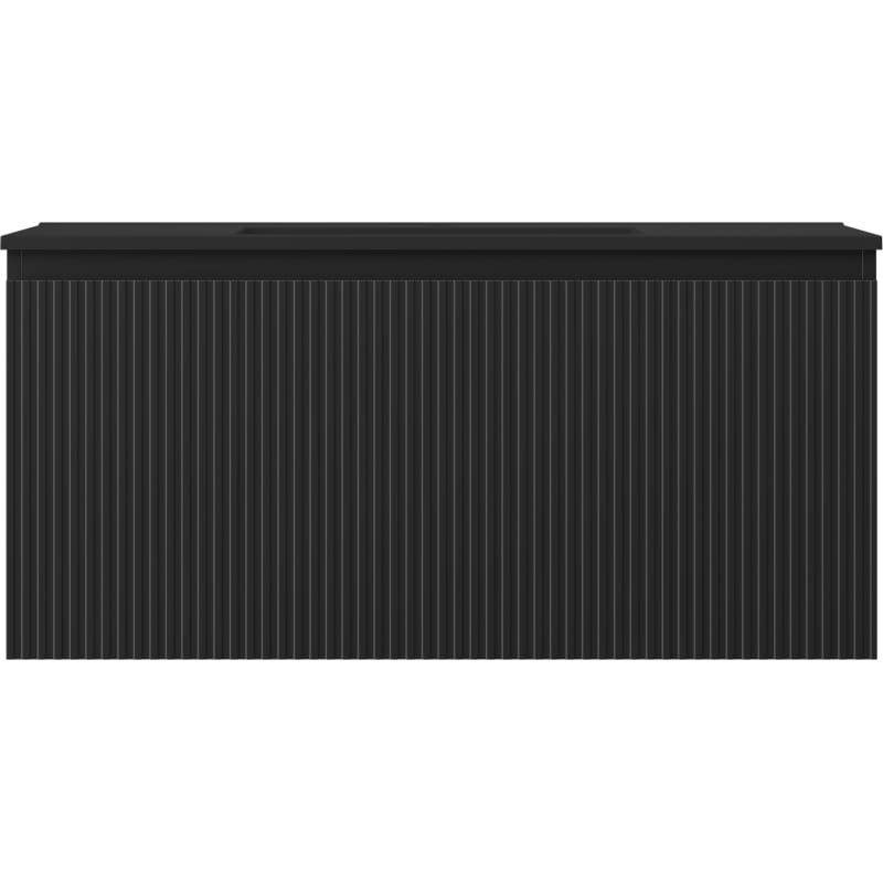 Mexen Rivel 100 cm bathroom cabinet with Otis sink, 1 drawer, fluted, matte black - 91A20-10047-1-BF71-W18M71