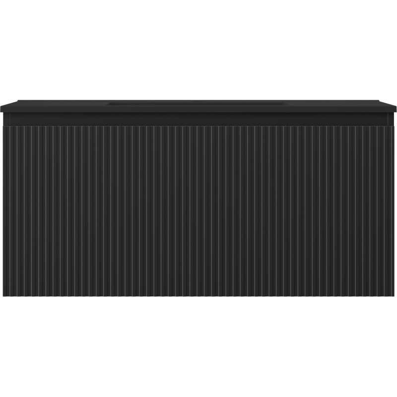 Mexen Rivel badkamerkast 100 cm met wastafel Otis, 1 lade, geribbeld, zwart mat - 91A20-10047-1-BF71-W18M71