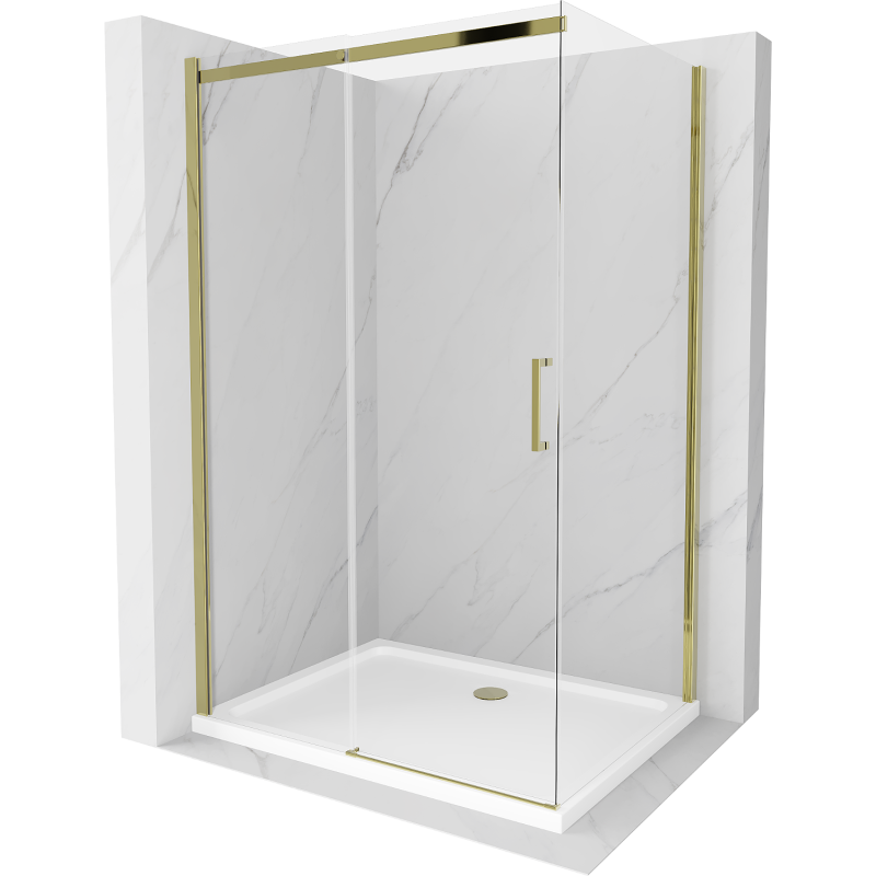 Mexen Omega schuifbare douchecabine 130 x 100 cm, transparant, goud + Flat douchebak - 825-130-100-50-00-4010