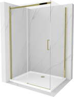 Mexen Omega kabina prysznicowa rozsuwana 130 x 100 cm, transparent, złota + brodzik Flat - 825-130-100-50-00-4010