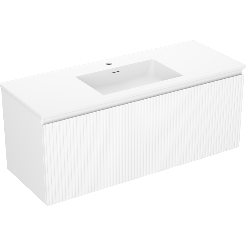 Mexen Rivel Badezimmerschrank 120 cm mit Waschbecken Otis, 1 Schublade, geriffelt, weiß matt - 91A20-12047-1-BF01-W18M01
