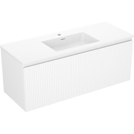 Mexen Rivel Badezimmerschrank 120 cm mit Waschbecken Otis, 1 Schublade, geriffelt, weiß matt - 91A20-12047-1-BF01-W18M01