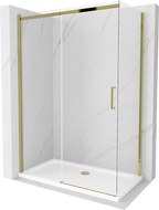 Mexen Omega liukuva suihkukaappi 140 x 70 cm, läpinäkyvä, kultainen + Flat-suihkualus - 825-140-070-50-00-4010