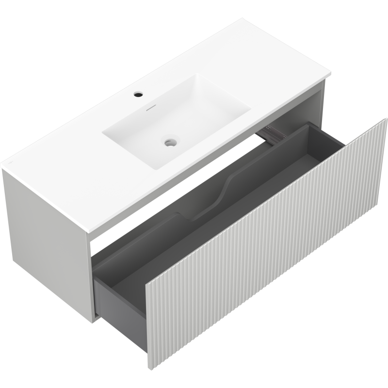 Mexen Rivel 120 cm kylpyhuonekaappi altaalla Otis, 1 laatikko, uurrettu, harmaa matta/valkoinen matta