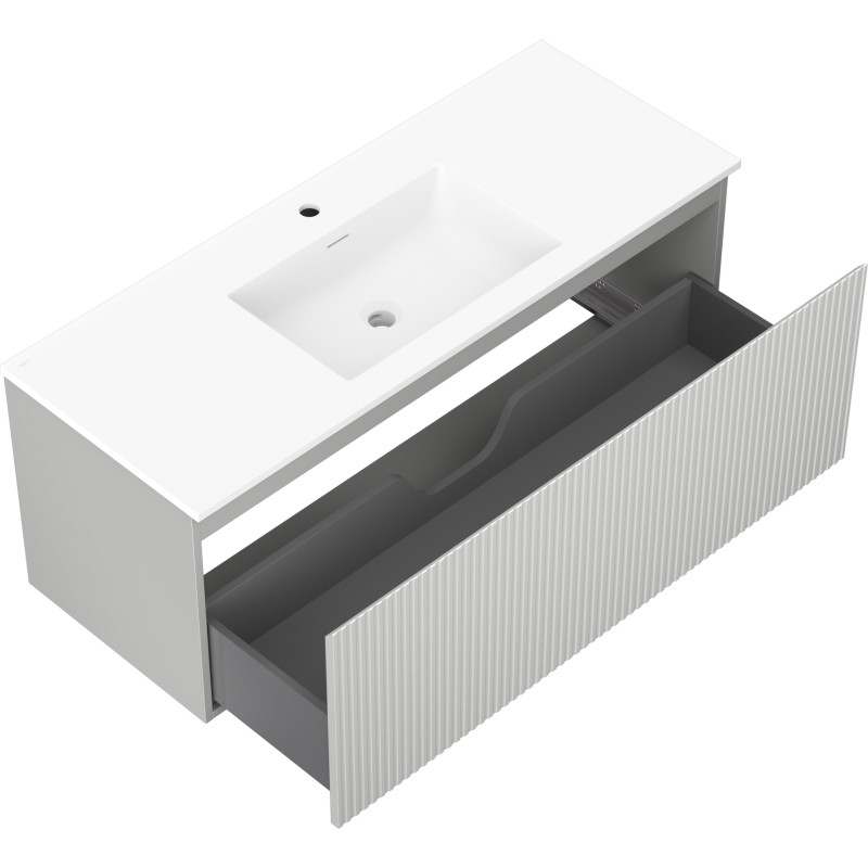 Mexen Rivel badkast 120 cm met wastafel Otis, 1 lade, geribbeld, grijs mat/wit mat - 91A20-12047-1-BF62-W18M01